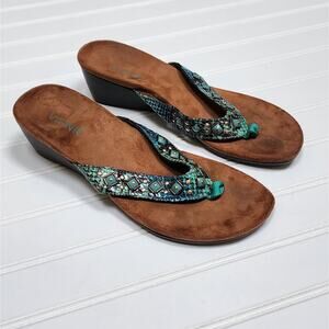 Vionic Women's Floriana Teal Snake Wedge Sandals Size 8.5